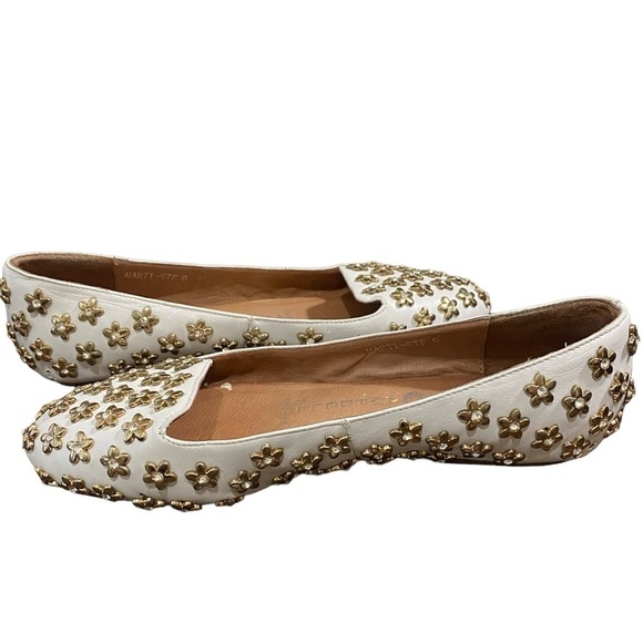 Jeffery Campbell Lbiza White Leather Slip On Daisy Gold & Stone Studded Flats - Picture 8 of 13